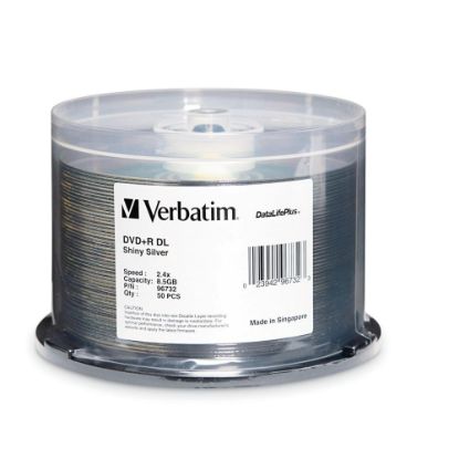 Picture of Verbatim DVD+R DL 8.5GB 8X DataLifePlus Shiny Silver Silk Screen Printable - 50pk Spindle - 8.5GB - 120mm Standard - 50 Pack Spindle