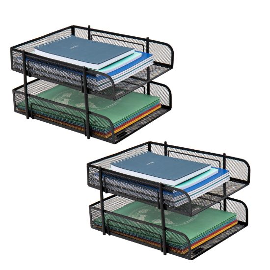 Picture of Mind Reader Stackable Paper Tray Desk Organizer, 7-1/2inH x 13-1/4inW x 10-1/2inD, Black, Set Of 2 Trays