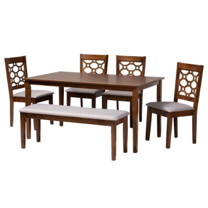 Picture of Baxton Studio Gabriel 6-Piece Dining Set, 29-1/8inH x 59-5/8inW x 35-7/16inD, Gray/Walnut