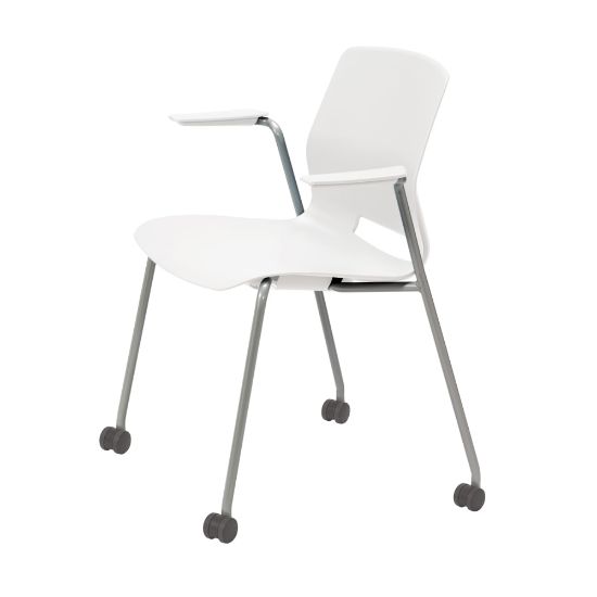 Picture of KFI Studios Imme Stack Chair With Arms And Caster Base, White/Silver