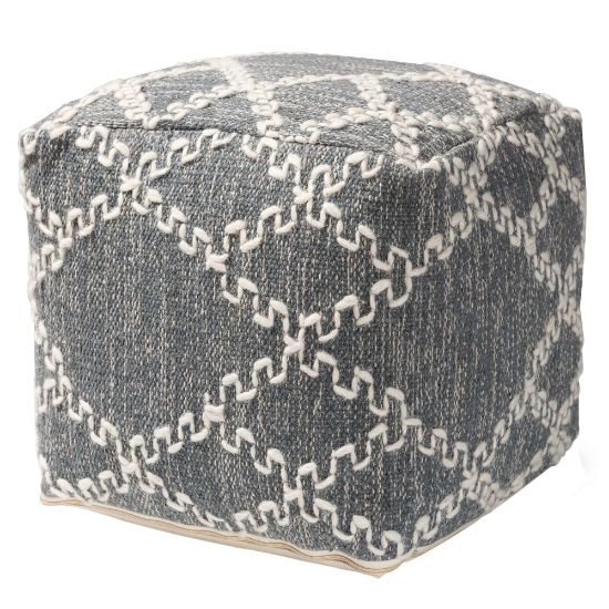 Picture of Baxton Studio Geyne Handwoven Cotton Blend Pouf Ottoman, Gray/Ivory