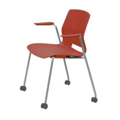 Picture of KFI Studios Imme Stack Chair With Arms And Caster Base, Coral/Silver