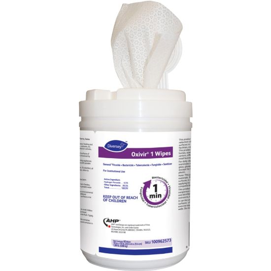 Picture of Diversey Oxivir 1 Wipes, 10in x 10in, 60 Wipes Per Container, Pack Of 12 Containers