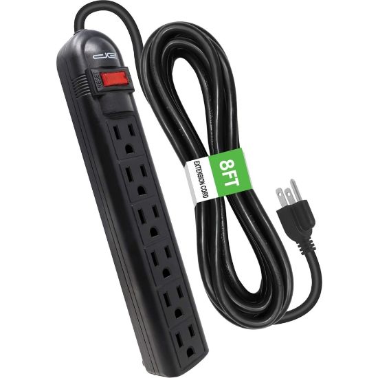 Picture of Digital Energy World 6-Outlet Surge Protector Power Strip with 8-Foot Cord (Black) - 6 x AC Power - 1875 VA - 350 J - 120 V AC Input - 8 ft