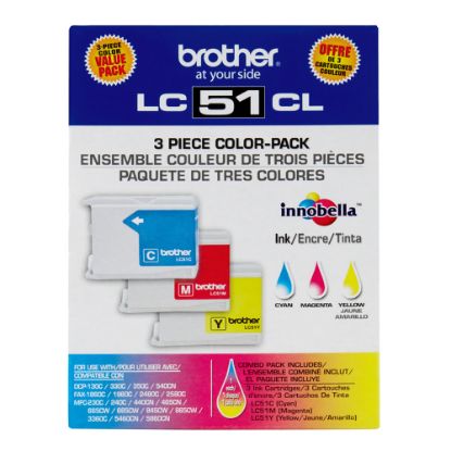 Picture of Brother LC51 Cyan, Magenta, Yellow Ink Cartridges, Pack Of 3, LC513PKS