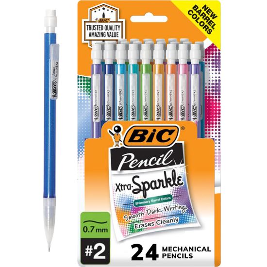 Picture of BIC Xtra Sparkle Mechanical Pencils, 0.7mm, #2 Lead, Assorted Barrel Color, Pack Of 24