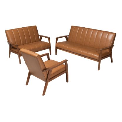 Picture of Baxton Studio Nikko Living Room Set, Tan/Walnut Brown