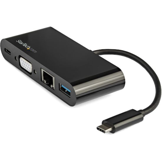 Picture of StarTech.com USB C VGA Multiport Adapter - Power Delivery Charging (60W) - USB 3.0 - GbE - USB C Adapter for Mac, Windows, Chrome OS - Create a workstation by connecting your USB-C laptop to a VGA monitor, GbE and USB 3.0 device