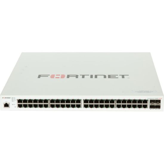 Picture of Fortinet FortiSwitch FS-248E-FPoE Ethernet Switch - 48 Ports - Manageable - Gigabit Ethernet - 1000Base-X, 10/100/1000Base-T - 3 Layer Supported - Modular - 4 SFP Slots - Power Supply - 855.02 W Power Consumption - 740 W PoE Budget