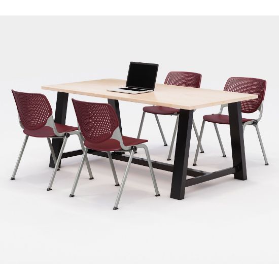 Picture of KFI Studios Midtown Table With 4 Stacking Chairs, Kensington Maple/Burgundy