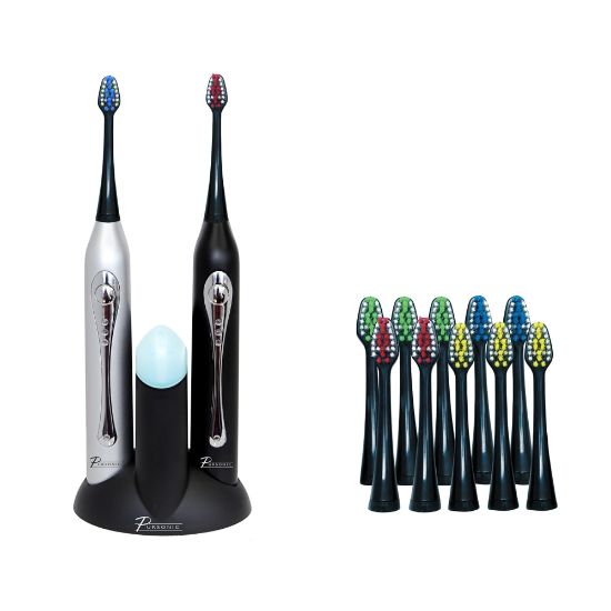 Picture of Pursonic Dual-Handle Ultra High-Powered Sonic Electric Toothbrush With Dock Charger, Black/Silver