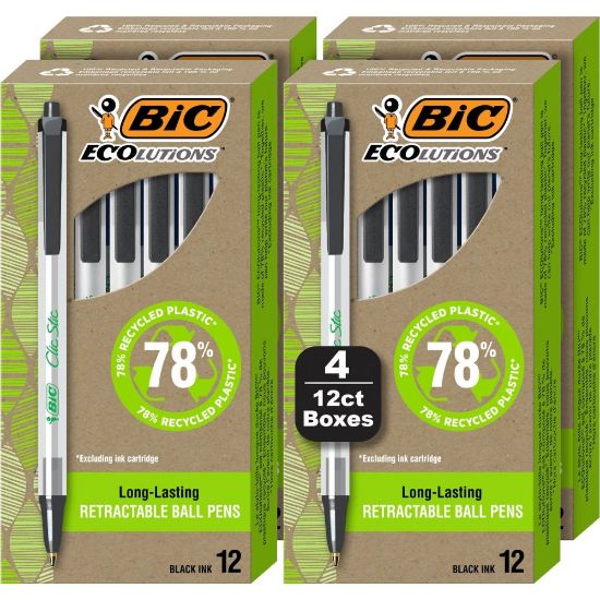 Picture of BIC Ecolutions Clic Stic Ballpoint Pen - Medium Pen Point - 1 mm Pen Point Size - Retractable - Black - Semi Clear Barrel - 48 / Pack