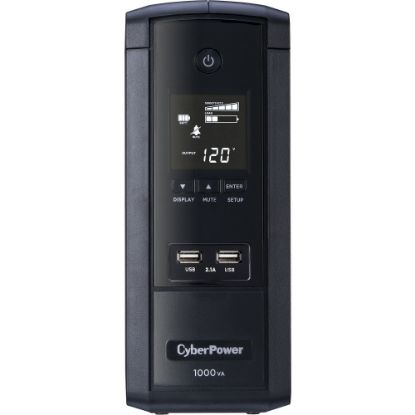 Picture of CyberPower BRG1000AVRLCD Intelligent LCD UPS Systems - 1000VA/600W, 120 VAC, NEMA 5-15P, Mini-Tower, 10 Outlets, LCD, PowerPanel Personal, $350000 CEG, 5YR Warranty