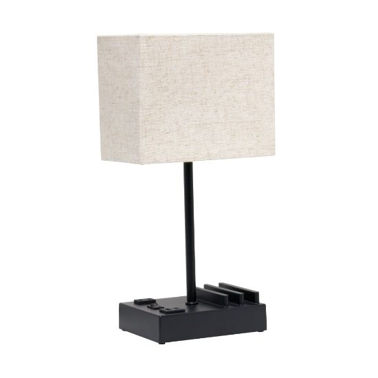 Picture of Simple Designs Multi-Use Table Lamp with 2 USB Ports and Charging Outlet, 15-5/16inH, Beige/Black