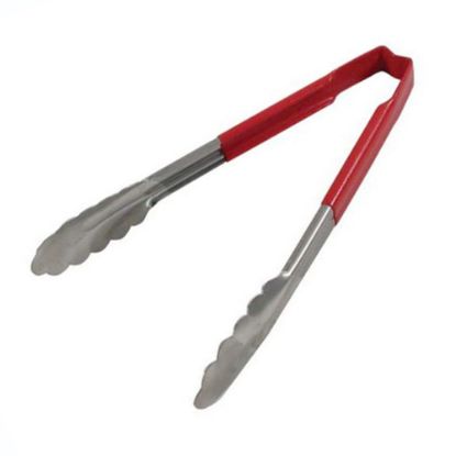 Picture of Vollrath 9in Tongs With Antimicrobial Protection, Red