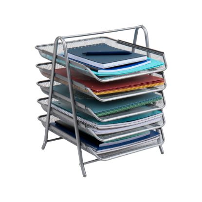 Picture of Mind Reader 5-Tier Paper Tray Desktop Organizer Metal Mesh, 14-1/2inH x 14inW x 11-3/4in L, Silver