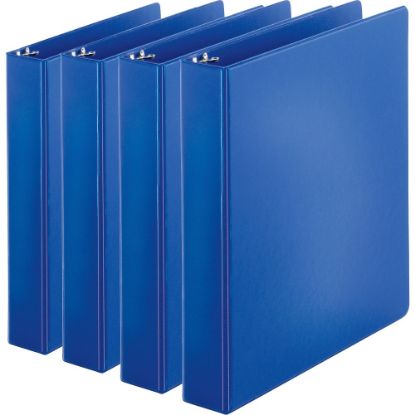 Picture of Business Source Basic Round Ring Binders, 1 1/2in Ring, 8 1/2in x 11in, Dark Blue, Pack Of 4