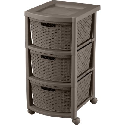 Picture of Rimax Plastic 3-Drawer Rolling Storage Cart, 26in x 12in x 15 7/16in, Mocha