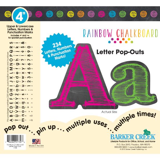 Picture of Barker Creek Letter Pop-Outs, 4in, Rainbow Chalk, Set Of 255