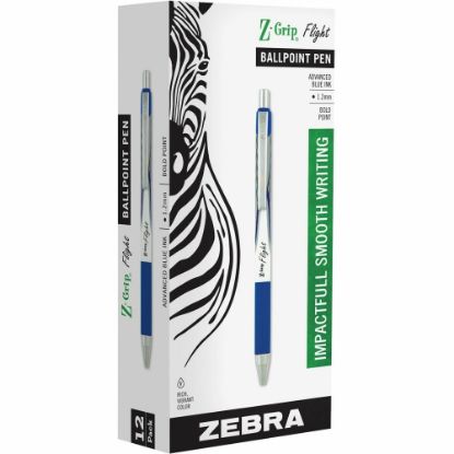 Picture of Zebra Pen Z-Grip Flight Retractable Pens, Pack Of 12, Bold Point, 1.2 mm, Blue Barrel, Blue Ink