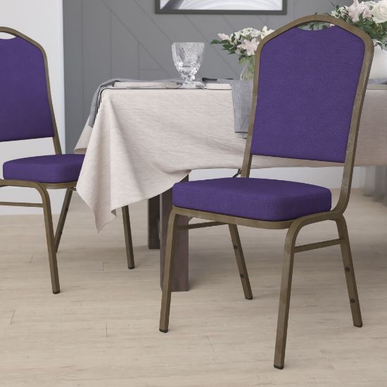 Picture of Flash Furniture HERCULES Series Crown Back Stacking Banquet Chair, Purple/Goldvein