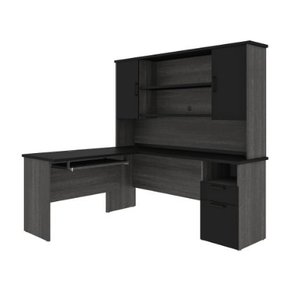 Picture of Bestar Norma 71inW L-Shaped Corner Desk With Hutch, Black/Bark Gray