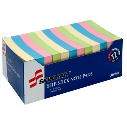 Picture of SKILCRAFT Self-Stick 30% Recycled Notes, 1200 Total Notes, Pack Of 12 Pads, 2in x 3in, Multicolor, 100 Notes Per Pad, (AbilityOne 7530-01-398-2660)