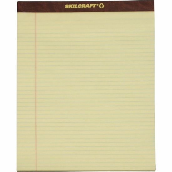 Picture of SKILCRAFT 30% Recycled Perforated Writing Pads, 8 1/2in x 11in, Yellow, Legal Ruled, Pack Of 12 (AbilityOne 7530-01-356-6727)