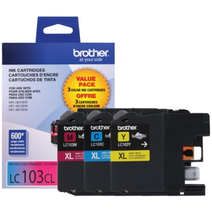 Picture of Brother LC103 Cyan, Magenta, Yellow Ink Cartridges, Pack Of 3, LC1033PKS