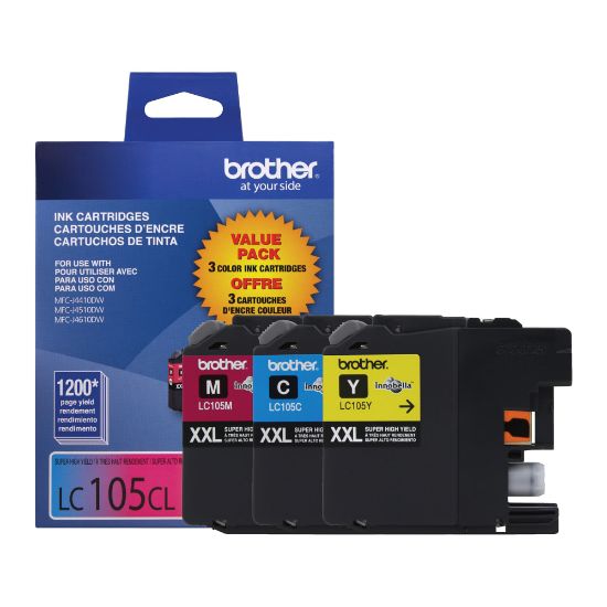 Picture of Brother LC105 Cyan; Magenta; Yellow High-Yield Ink Cartridges, Pack Of 3, LC1053PKS