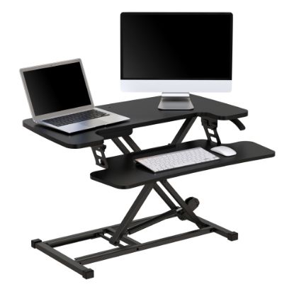 Picture of Realspace P10 Pneumatic Standing Desk Riser Converter With Keyboard Tray, 20inH x 31-1/2inW x 25inD, Black