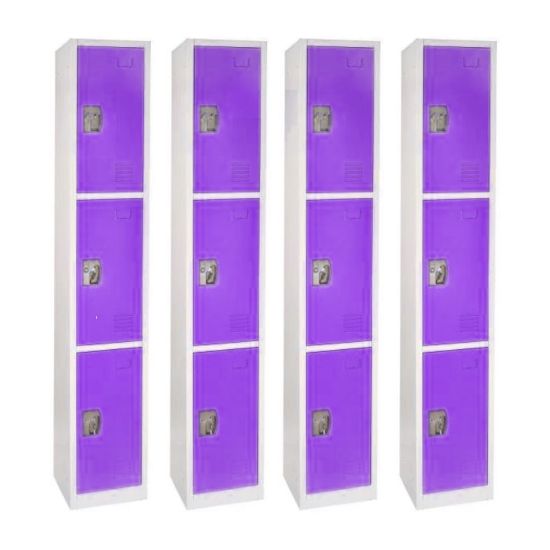 Picture of Alpine Large 3-Tier Steel Lockers, 72inH x 12inW x 12inD, Purple, Pack Of 4 Lockers