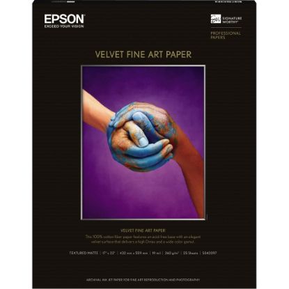 Picture of Epson 17in x 22in Velvet Fine Art Paper For Inkjet Printers, 25 Sheets