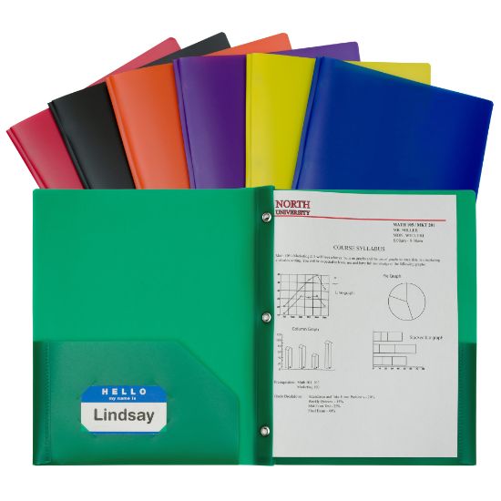 Picture of C-Line 2-Pocket Poly Folders With Prongs, Letter Size, Assorted Colors, Pack Of 36 Folders