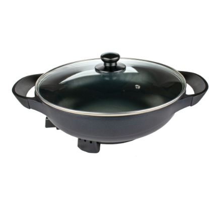 Picture of Brentwood 3-Inch Non-Stick Flat Bottom Electric Wok Skillet with Vented Glass Lid, Black - 13in Width x 17.50in Length - 450 deg.F (232.2 deg.C) - 1400 W