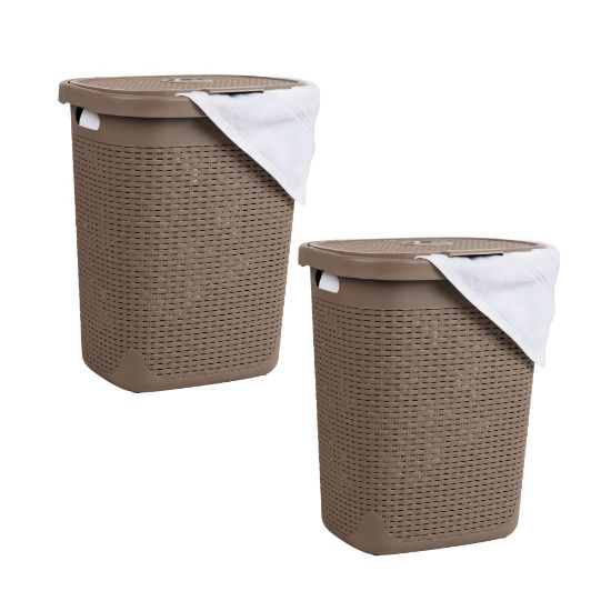 Picture of Mind Reader 50L Slim Laundry Hamper Clothes Basket with Lid, 21inH x 13-3/4inW x 17-33/20inL, Tan, Set of 2