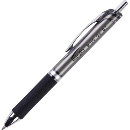 Picture of Integra Retractable Gel Ink Pens, Medium Point, 0.7 mm, Silver Barrel, Black Ink, Pack Of 12 Pens