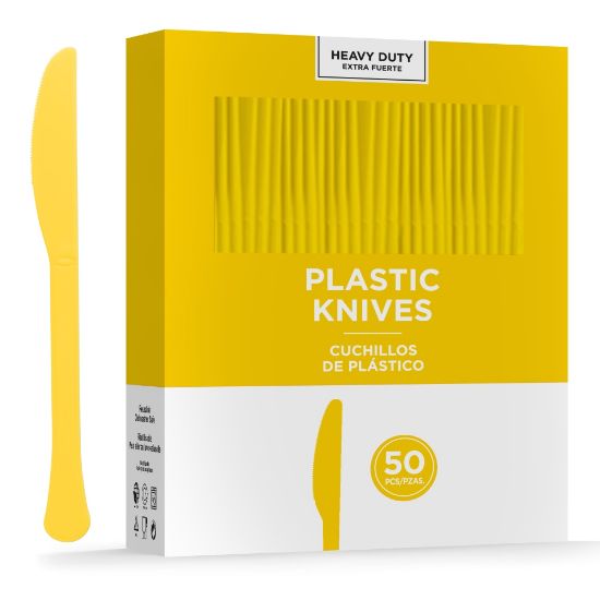 Picture of Amscan 8019 Solid Heavyweight Plastic Knives, Yellow Sunshine, 50 Knives Per Pack, Case Of 3 Packs