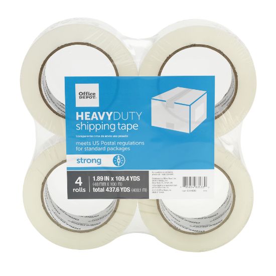 Picture of Office Depot Brand Heavy Duty Shipping Packing Tape, 1.89in x 109.4 Yd., Clear, Pack Of 4 Rolls