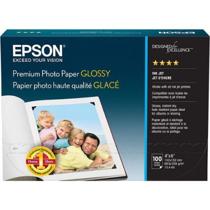 Picture of Epson Premium Glossy Photo Paper, 4in x 6in, Pack Of 100 Sheets (S041727)