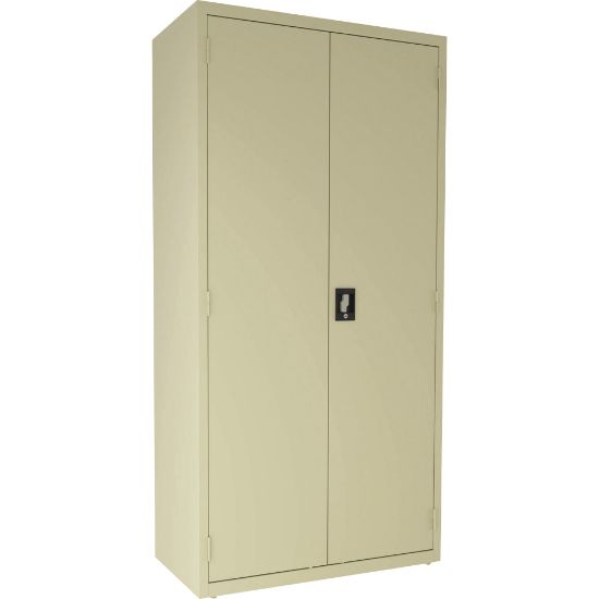 Picture of Lorell Fortress 4-Shelf Steel Janitorial Cabinet, 72inH x 36inW x 18inD, Putty