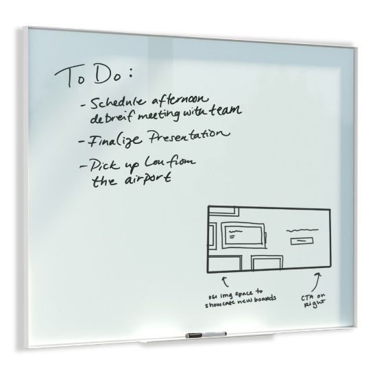 Picture of U Brands Glass Non-Magnetic Dry-Erase Board, 36in X 24in, White Frosted Surface, White Aluminum Frame, Actual Size 35in X 23in (2824U00-01)