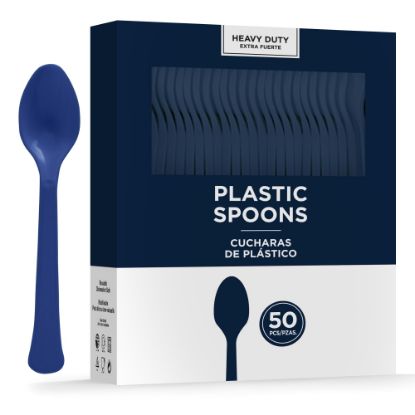 Picture of Amscan 8018 Solid Heavyweight Plastic Spoons, Navy Blue, 50 Spoons Per Pack, Case Of 3 Packs