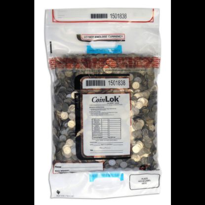 Picture of CoinLOK Tamper Evident Coin Bags, 14 1/2in x 25in, Dual Handle, Clear, 50 lb Capacity, Pack Of 250