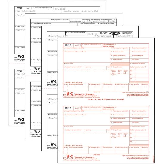 Picture of TOPS Laser W-2 Forms Kits, 5 1/2in x 8 1/2in, 4-Part, White, Pack Of 50