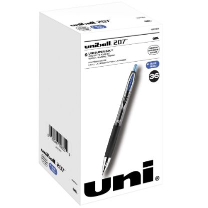 Picture of uni-ball 207 Retractable Fraud Prevention Gel Pens, Medium Point, 0.7 mm, Black Barrel, Blue Ink, Pack Of 36