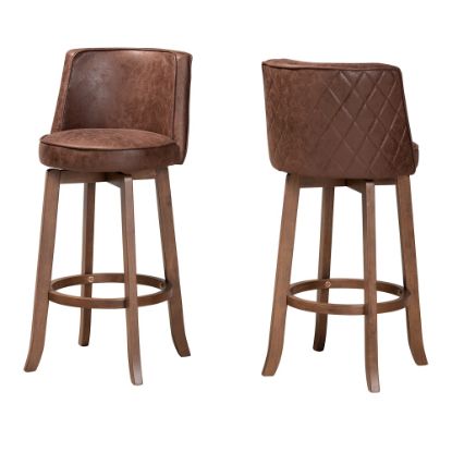 Picture of Baxton Studio Adams Bar Stools, Walnut Brown/Brown, Set Of 2 Stools