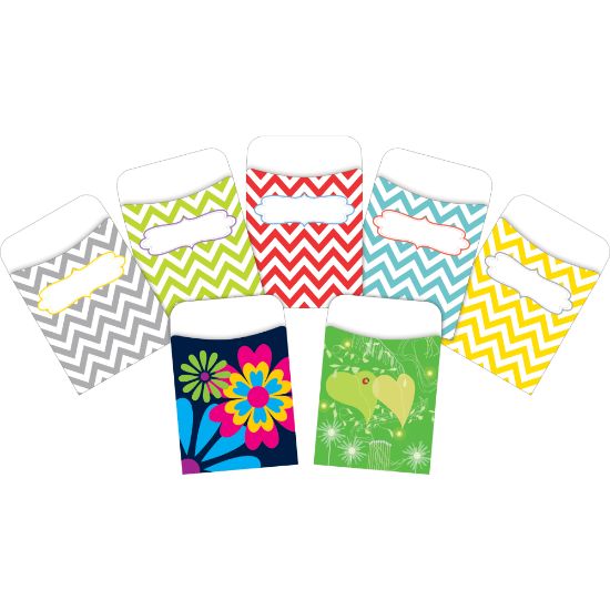 Picture of Barker Creek Peel & Stick Library Pockets, 3-1/2in x 5-1/8in, Chevron & Flora, Set Of 90 Pockets