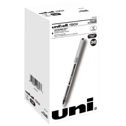 Picture of uni-ball Vision Rollerball Pens, Fine Point, 0.7 mm, Gray Barrel, Black Ink, Pack Of 36