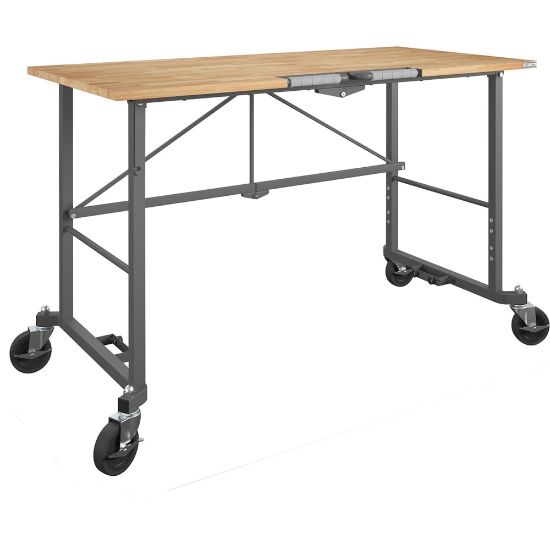 Picture of Cosco Smartfold Portable Work Desk Table - Four Leg Base - 4 Legs - 400 lb Capacity x 14.50in Table Top Width x 25.51in Table Top Depth - 55.25in Height - Gray - Steel - Hardwood Top Material - 1 Each